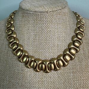 Monet Gold Plated Choker Necklace Interlocking Links Chunky Bold Vintage 16 Inch